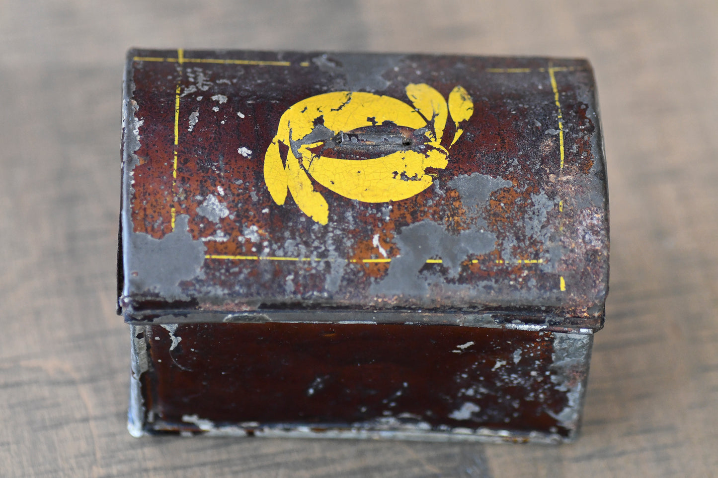 Antique Small Toleware Box, Decorative Tin