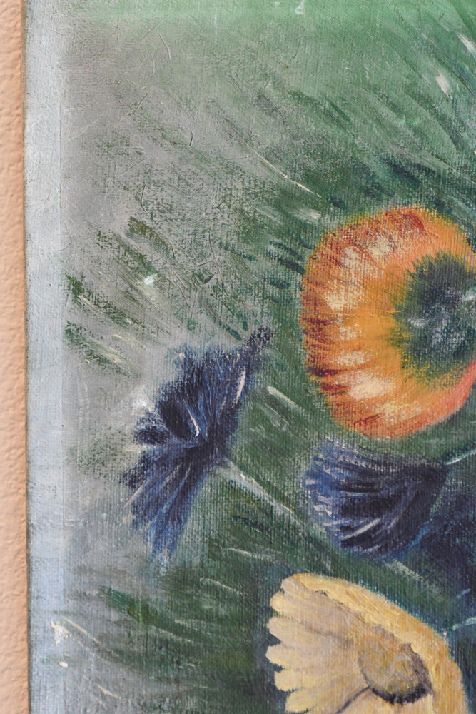 Vintage Yellow Floral Still Life Painting, 18"