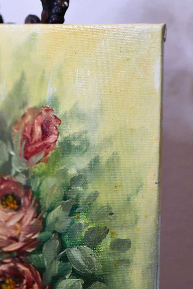 Pink Rose Bush Vintage Painting, 10"