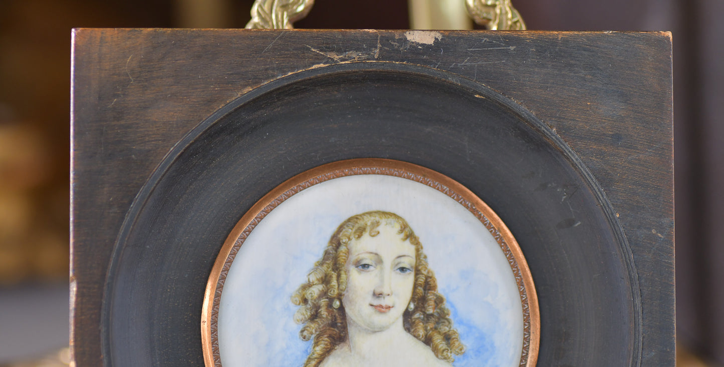 Louise de la Valliere, French Antique Miniature Portrait