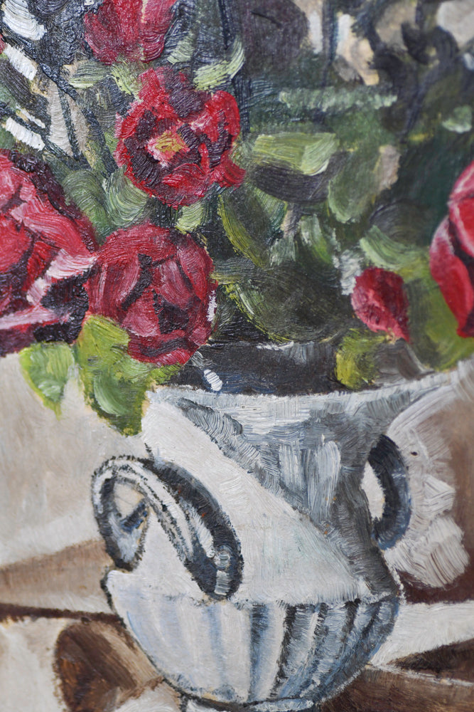 Red Rose Bouquet Still Life Painting, 18"