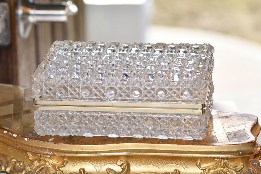 Vintage Crystal Dresser Jewelry Box, 7”