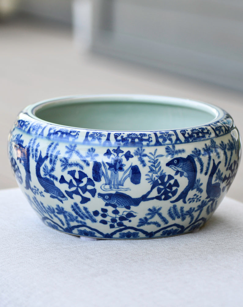 Blue and White Large Porcelain Bowl with Fish