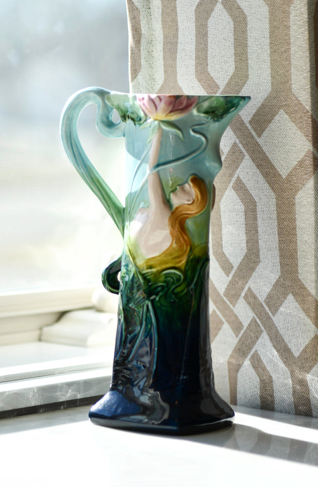 Art Nouveau Blue Decorative Vase or Ewer