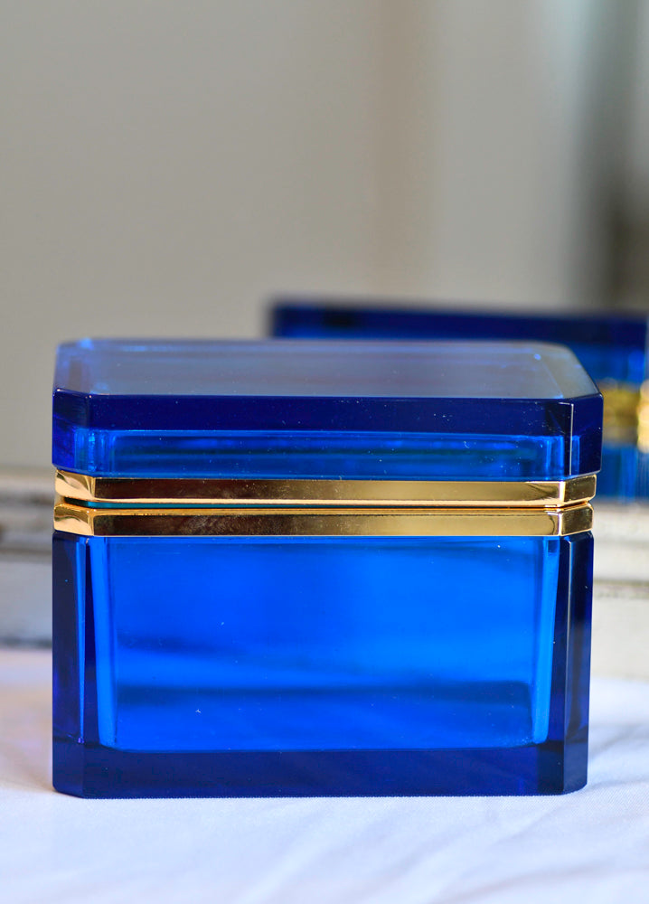 Murano Style Clear Blue Opaline Glass Box