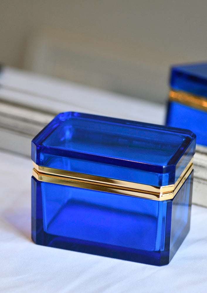 Murano Style Clear Blue Opaline Glass Box