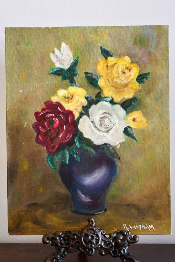 Vintage Floral Bouquet in Vase Painting, 14"