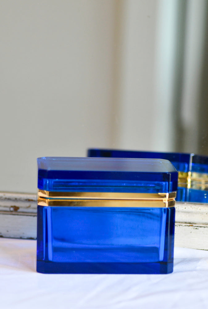 Murano Style Clear Blue Opaline Glass Box