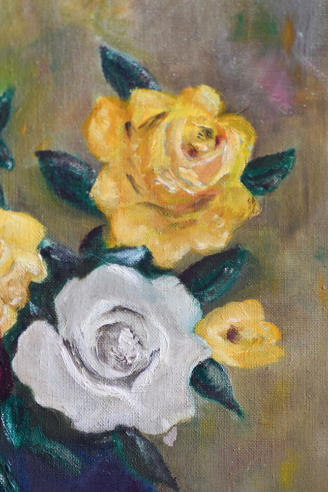 Vintage Floral Bouquet in Vase Painting, 14"
