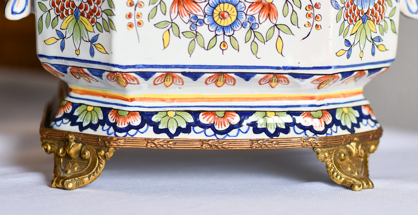 Faience Ceramic Jardiniere Planter, 9”, France