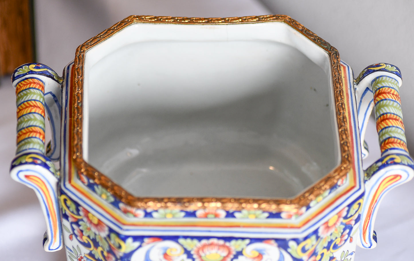 Faience Ceramic Jardiniere Planter, 9”, France