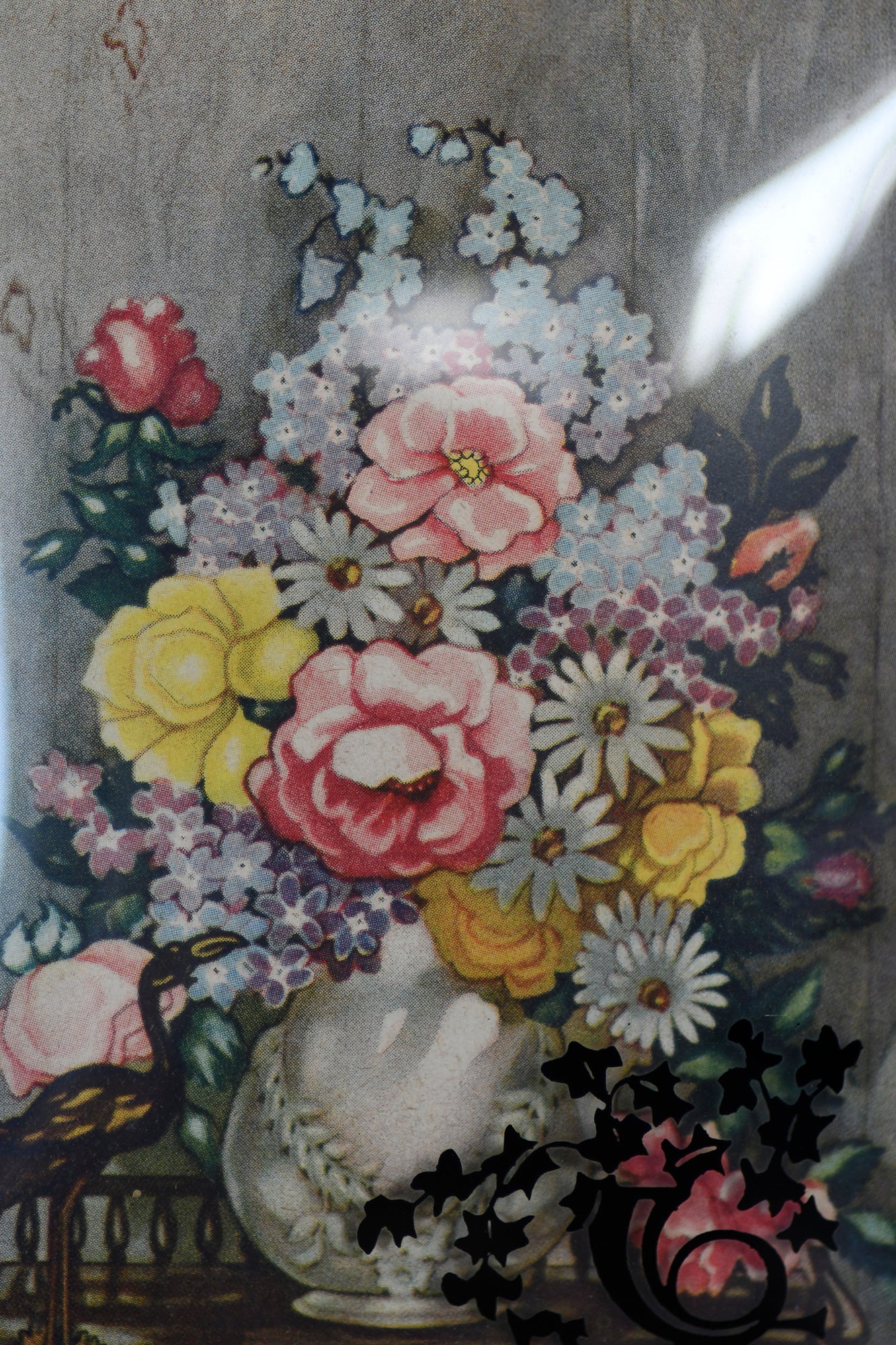 Vintage Convex Floral Silhouette Art