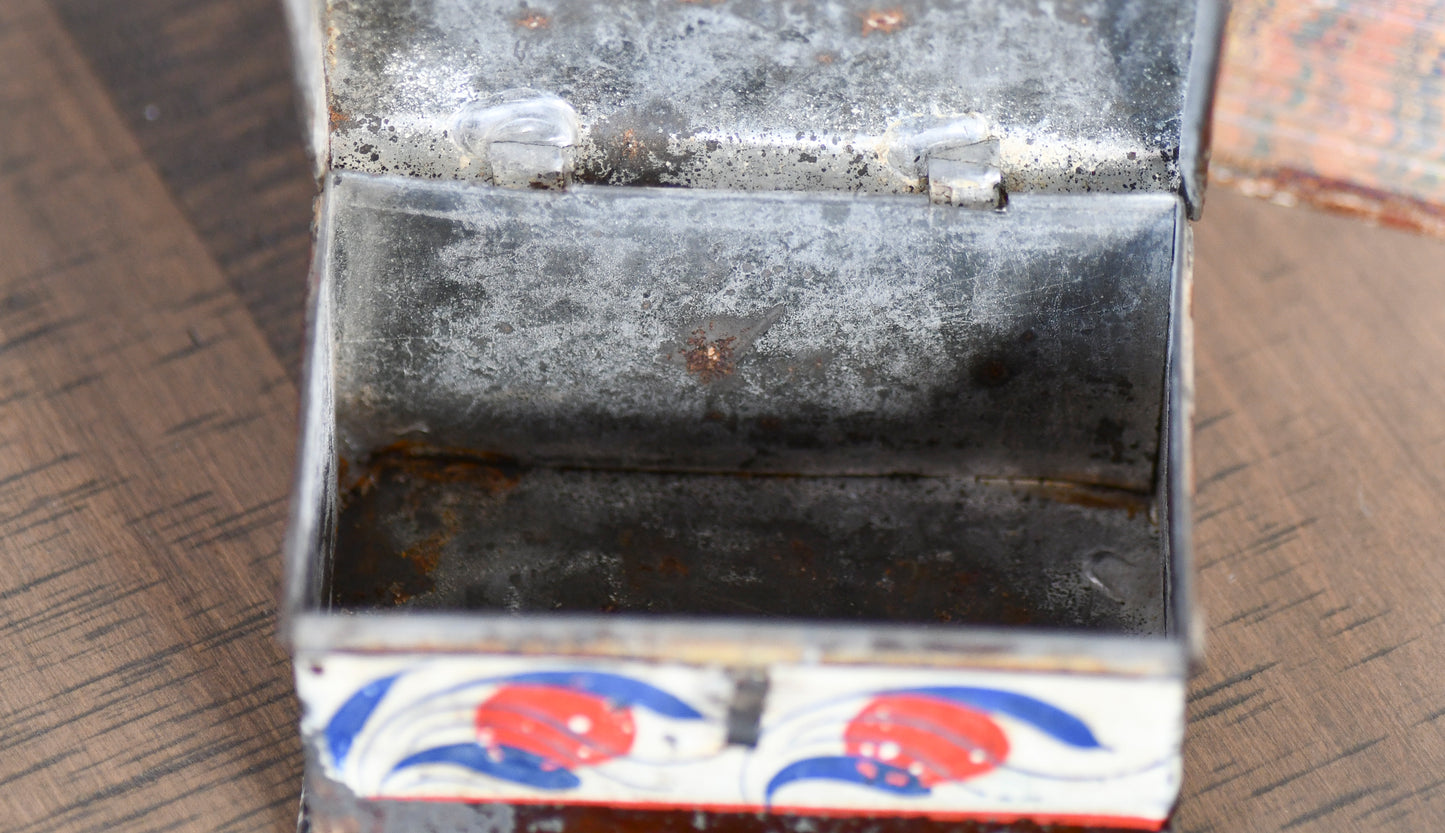 Antique Small Toleware Box, Decorative Tin