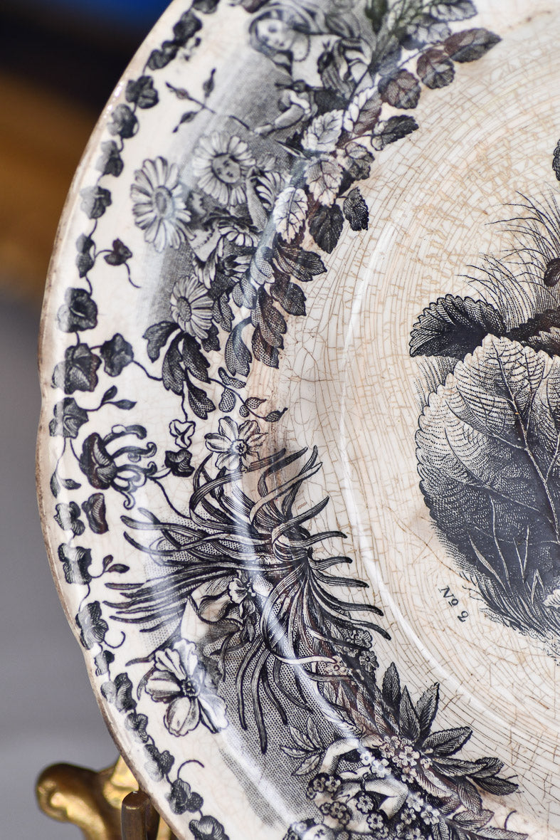 19th Century French Faience Black and White Whimsical Plate