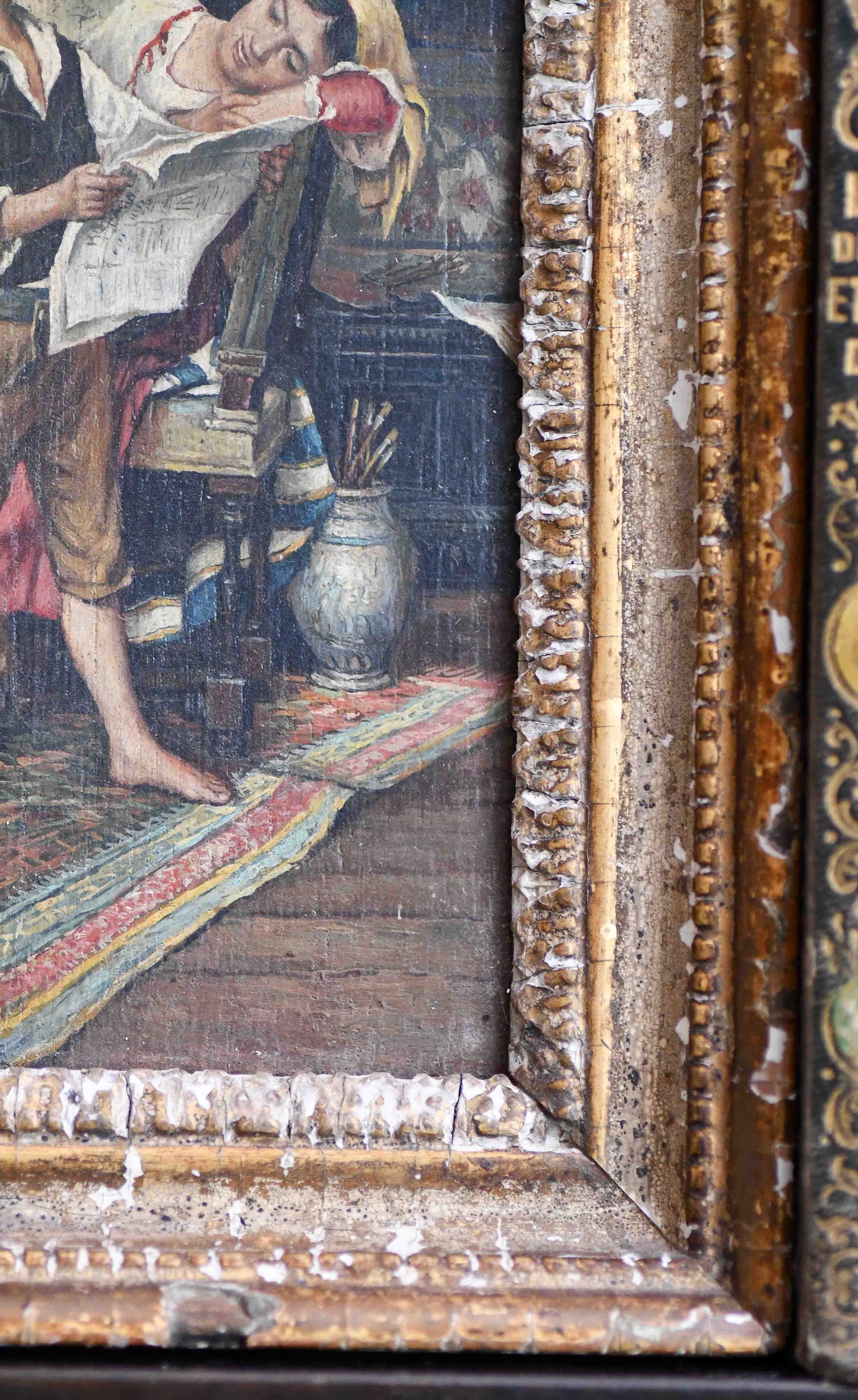 Young Artist Adventurer Framed Antique Oil Painting, 9.25"
