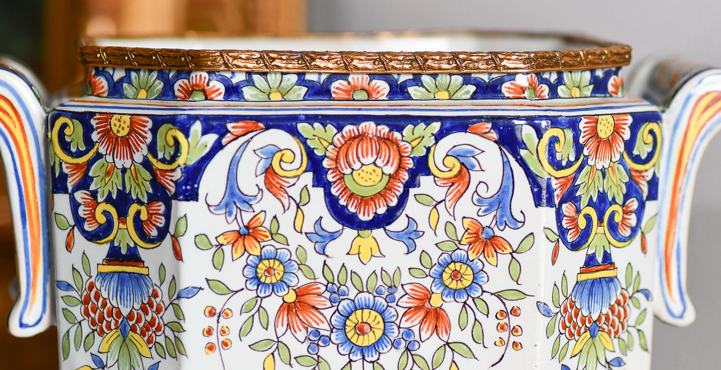 Faience Ceramic Jardiniere Planter, 9”, France