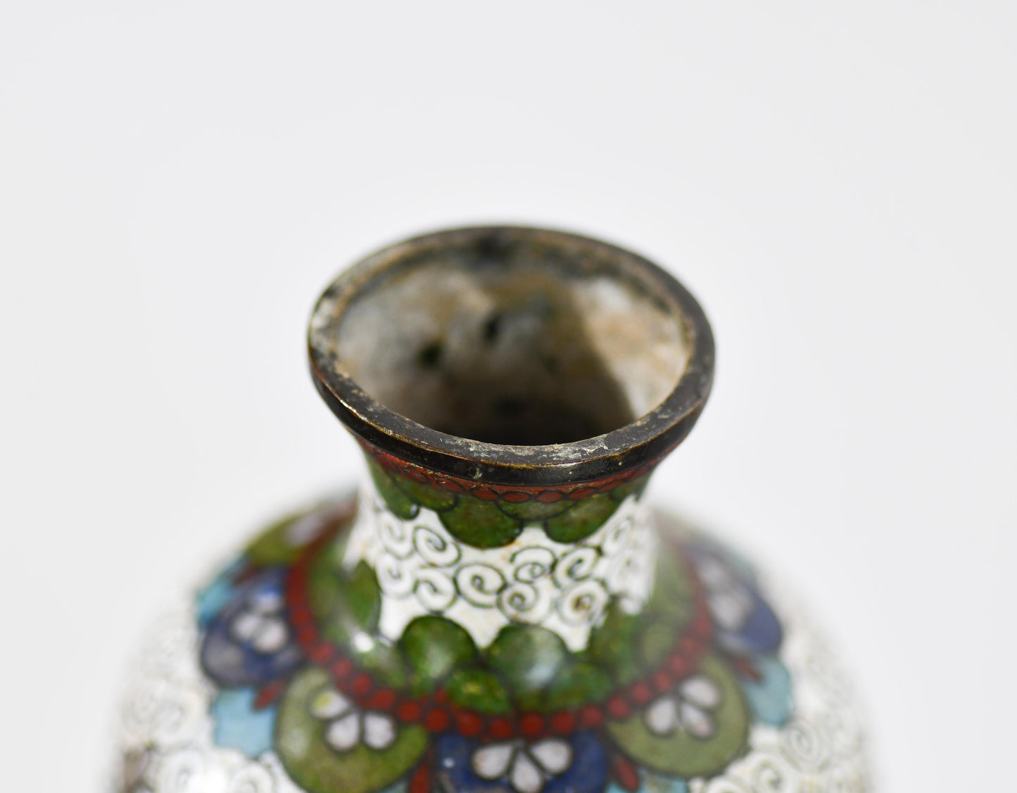 Cloisonne White Floral Vase with Butterflies, 6"