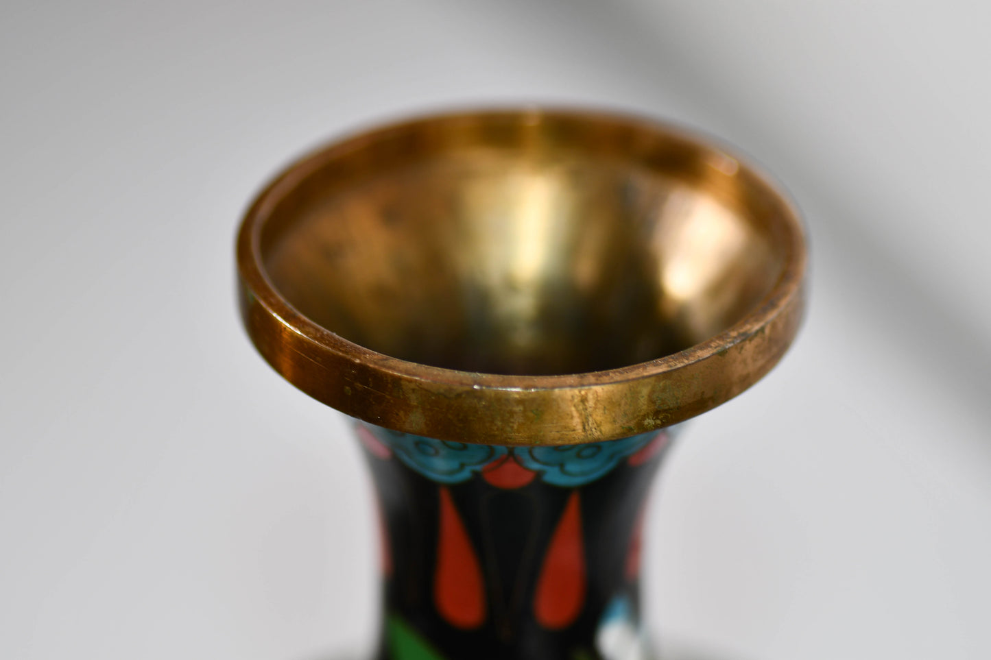 Cloisonne Black Vase with Peacock, 9"