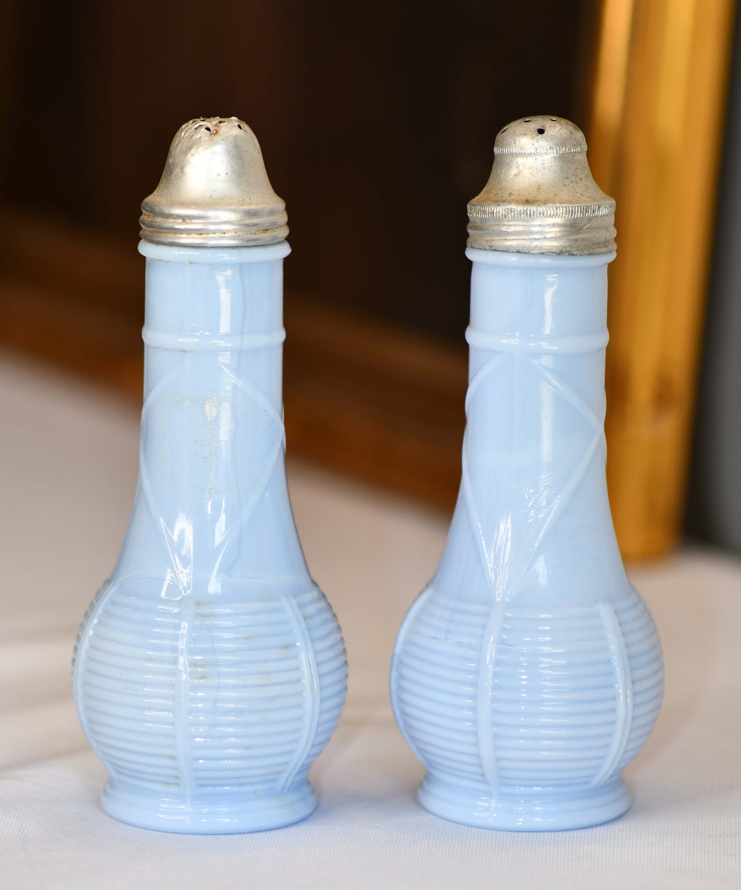 Periwinkle Blue Delfite Glass Salt & Pepper Shakers