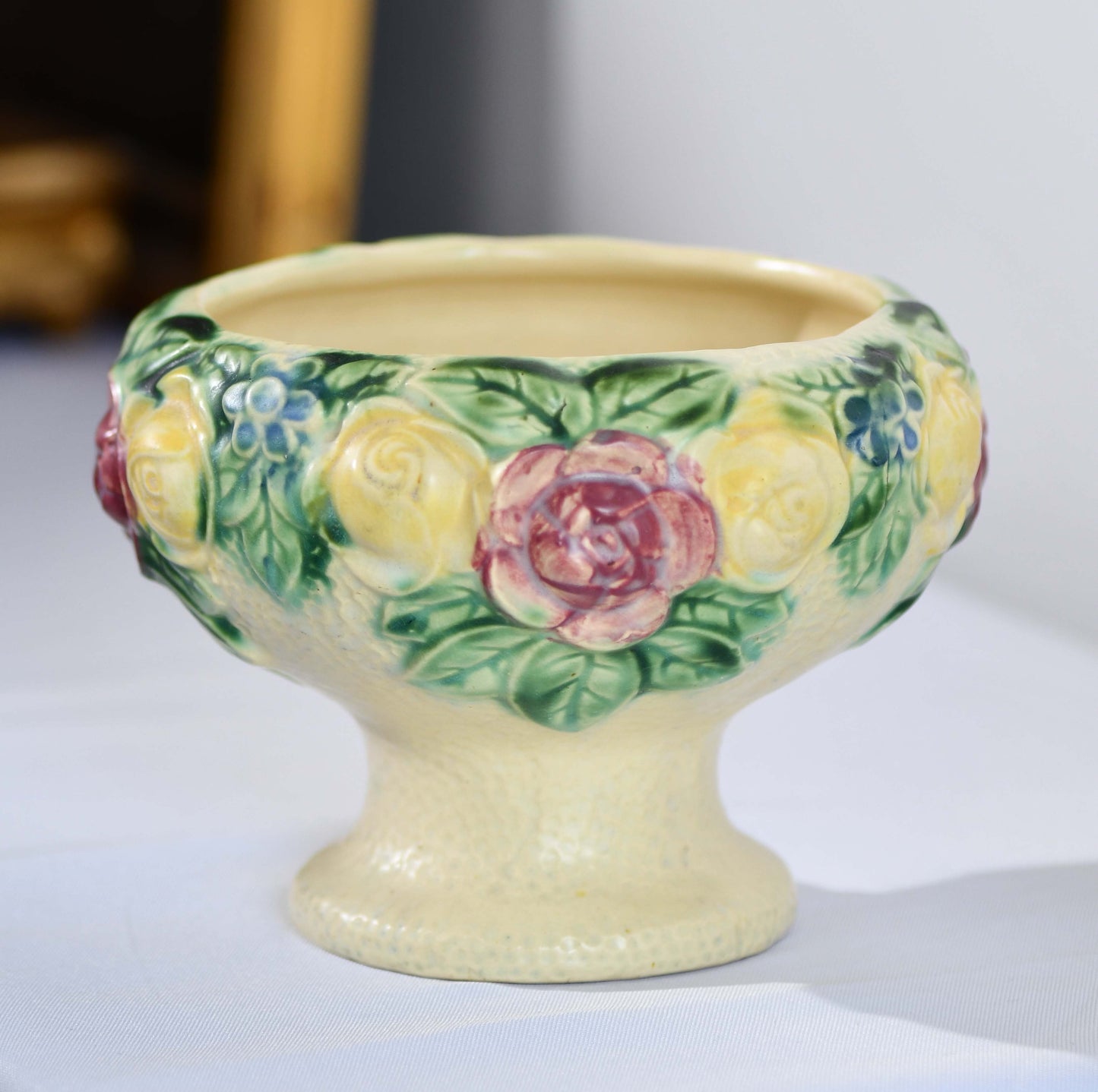 Roseville Rozane Floral Compote Vase, 5"