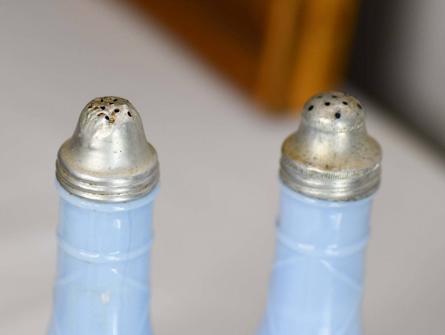 Periwinkle Blue Delfite Glass Salt & Pepper Shakers