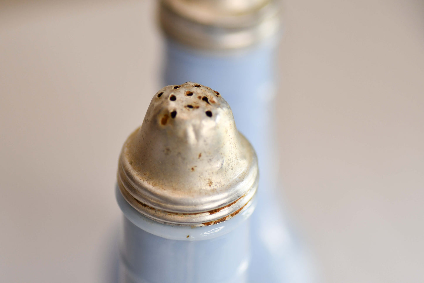 Periwinkle Blue Delfite Glass Salt & Pepper Shakers