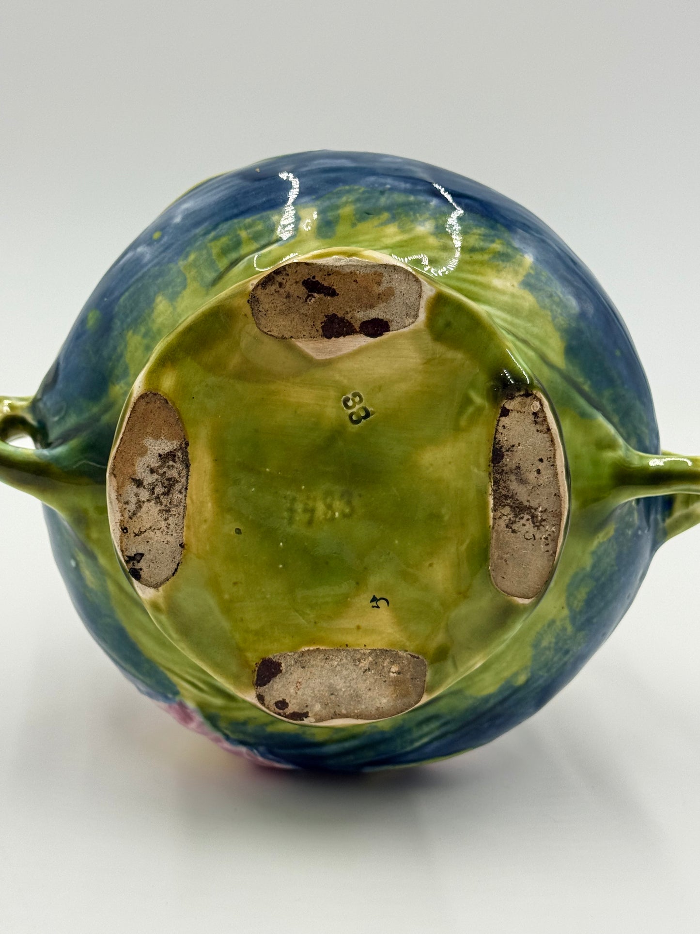 Floral Majolica Art Nouveau Ceramic Vase, 12”