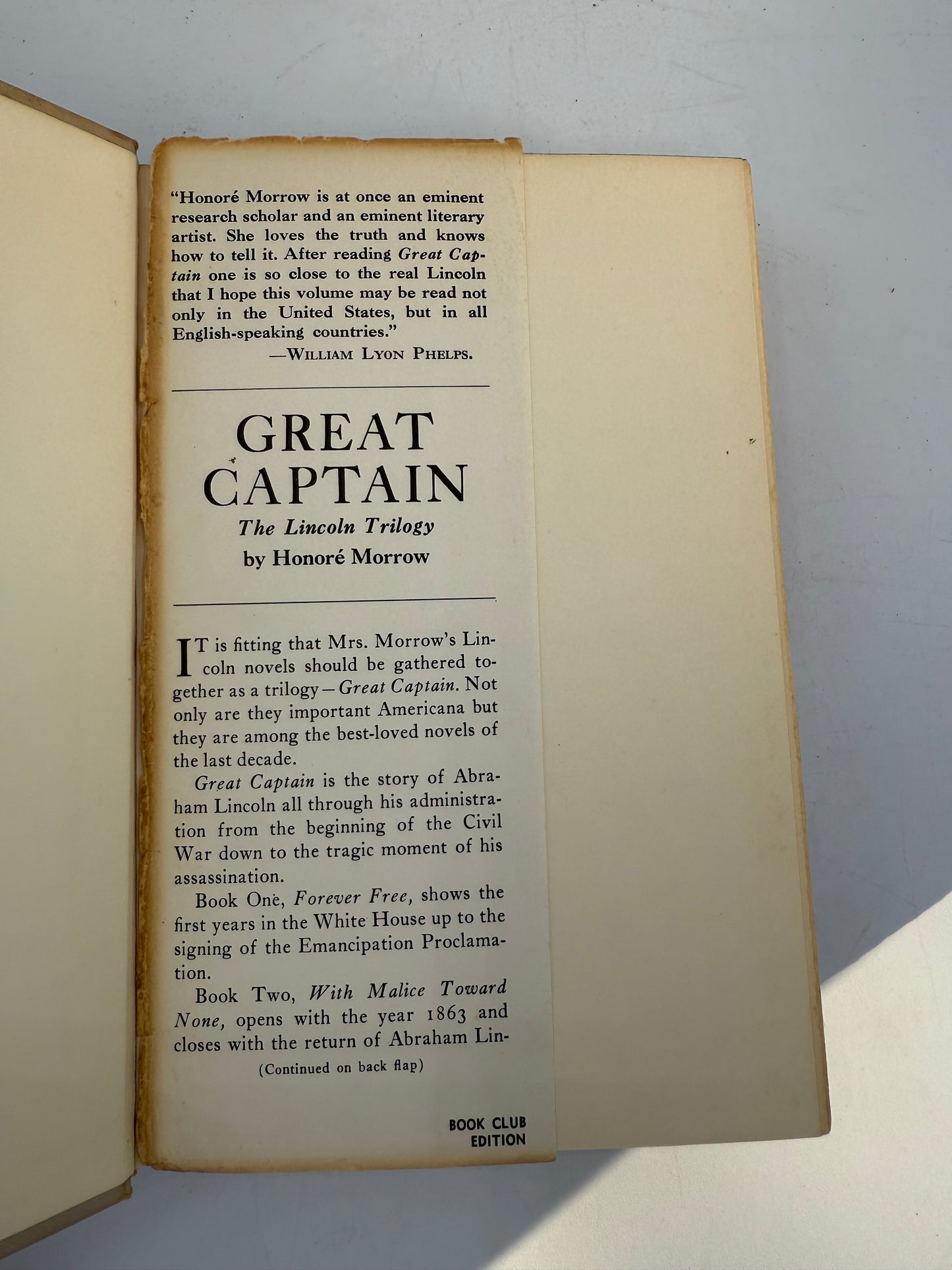 Lincoln Novel: Great Captain by Honore Morrow