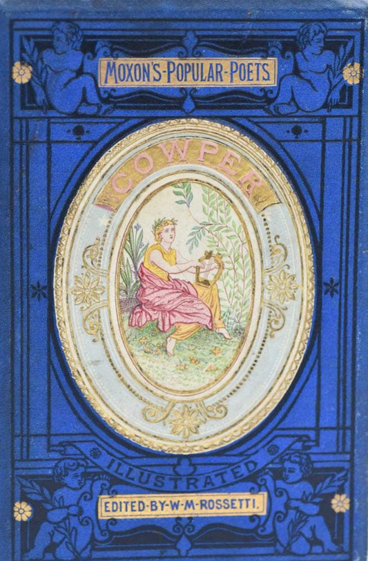 Book cover of 'Moxon's Popular Poets' with decorative elements and illustrations.