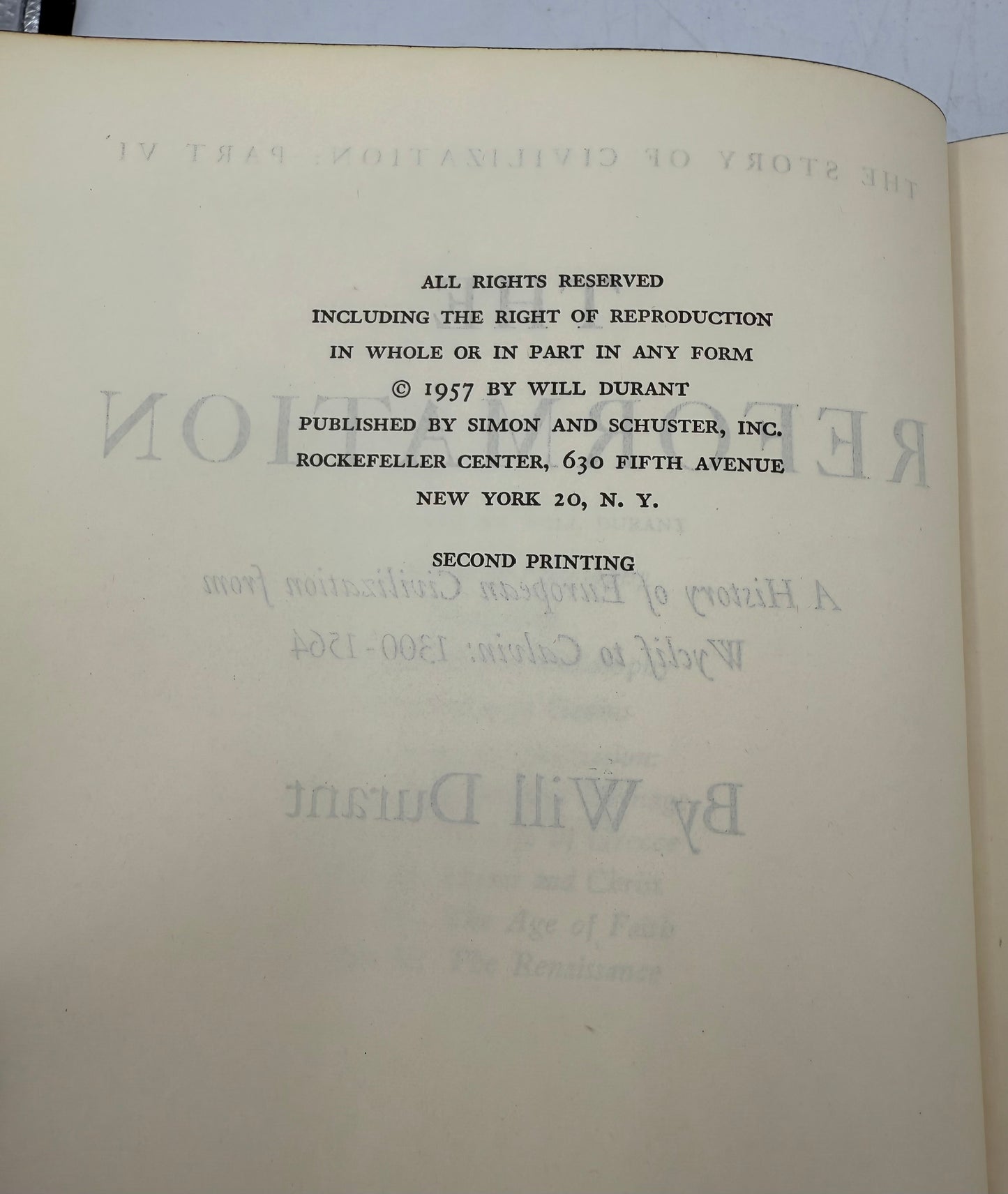 The Reformation by Will Durant, 2nd Printing