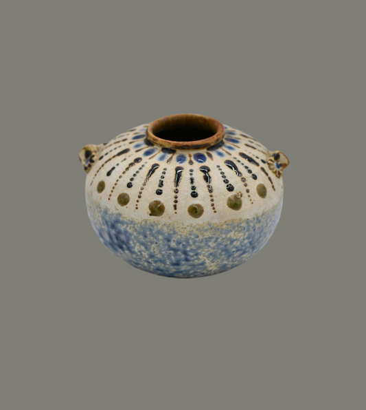 Vintage Small Round Pottery with Markings, 3.25"