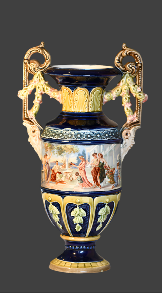 European Majolica Vase or Urn, Renaissance Model