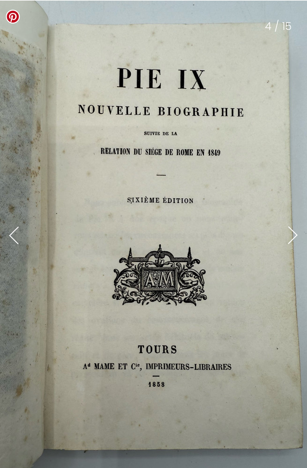 Pie IX Nouvelle Biographie, 1853, France
