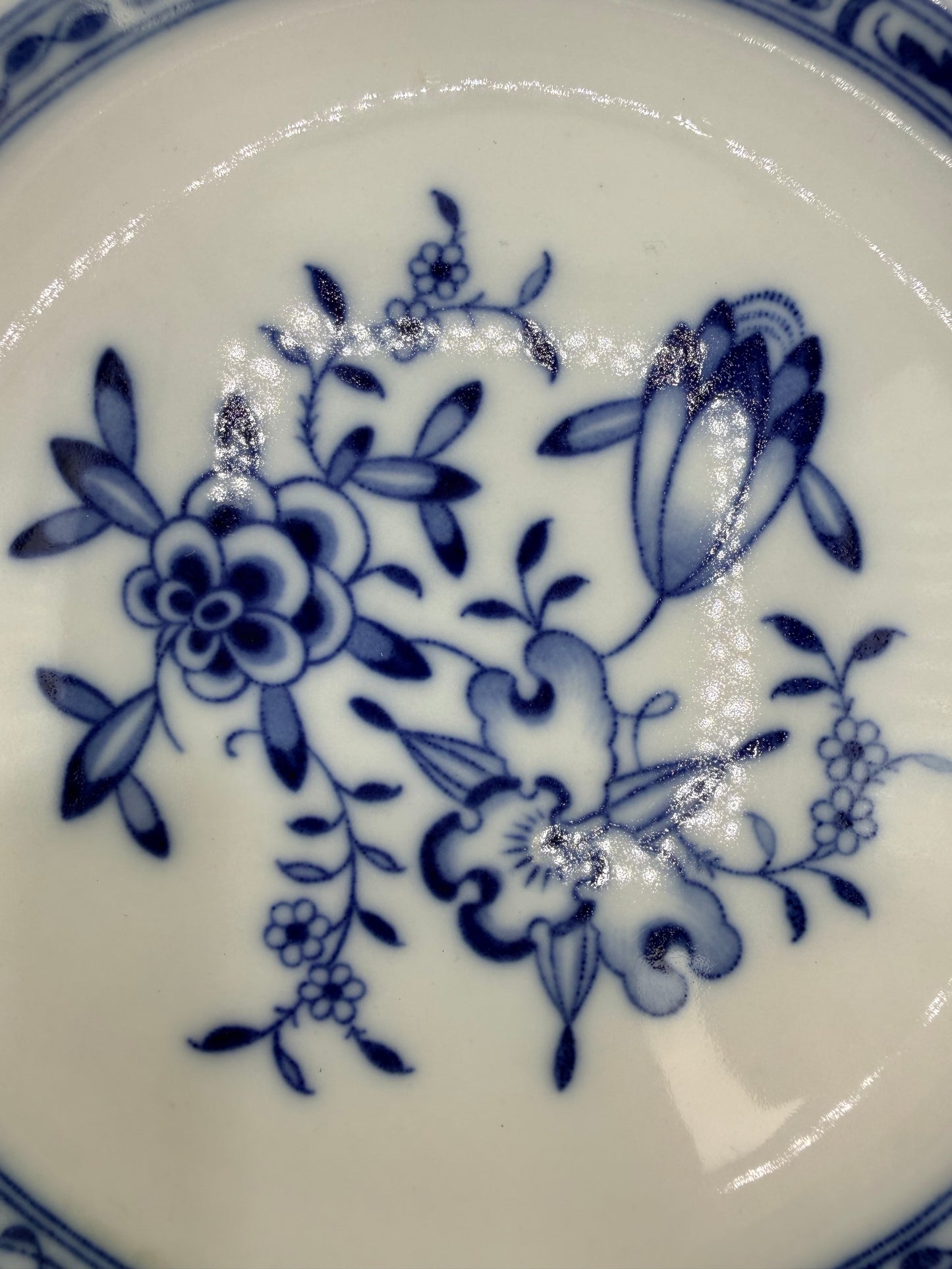 Meissen Blue and White Onion Plate with Gold Rim, 7”
