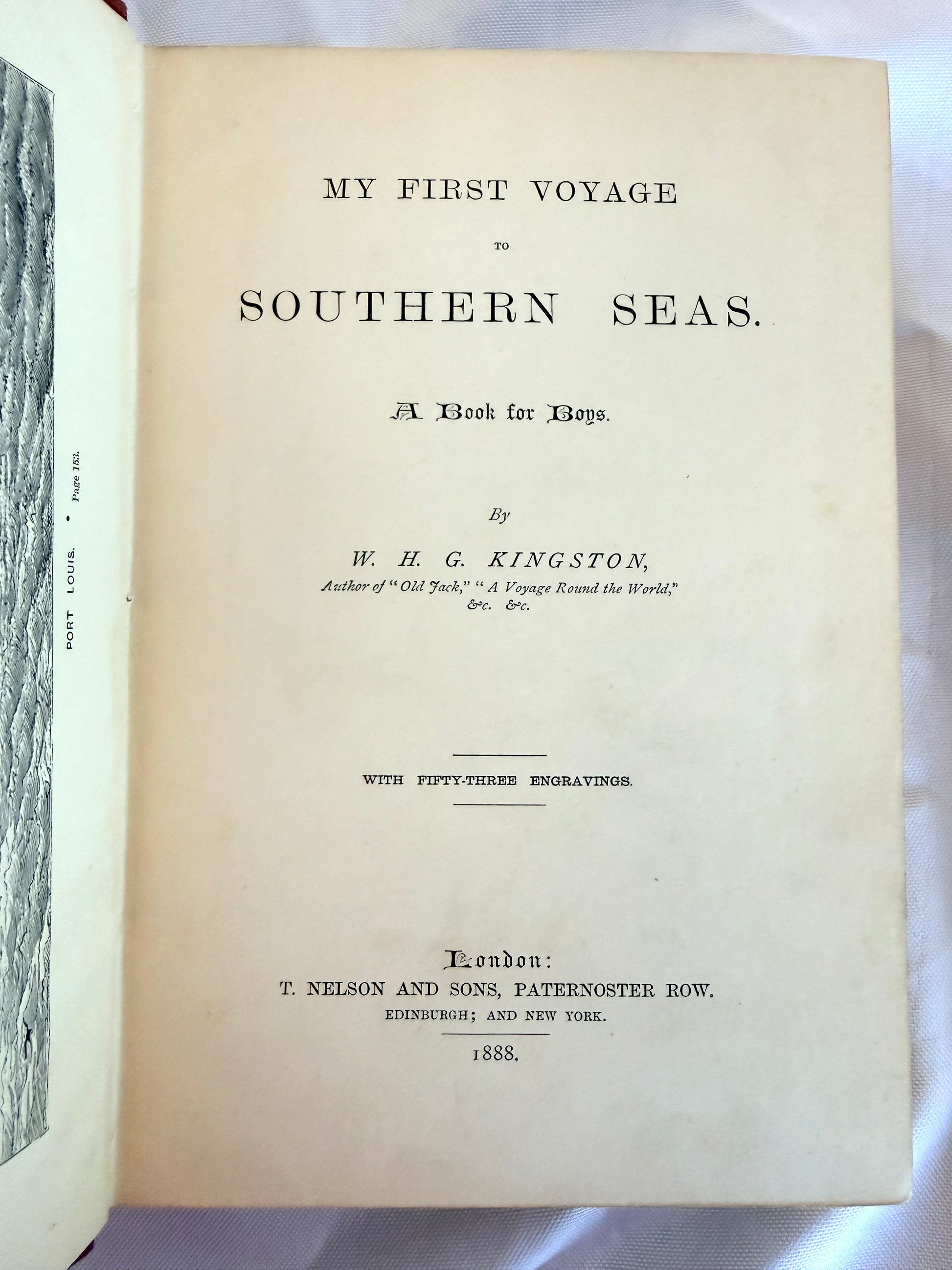 Title page of a book titled 'My First Voyage in Southern Seas' by W.H.G. Kingston.