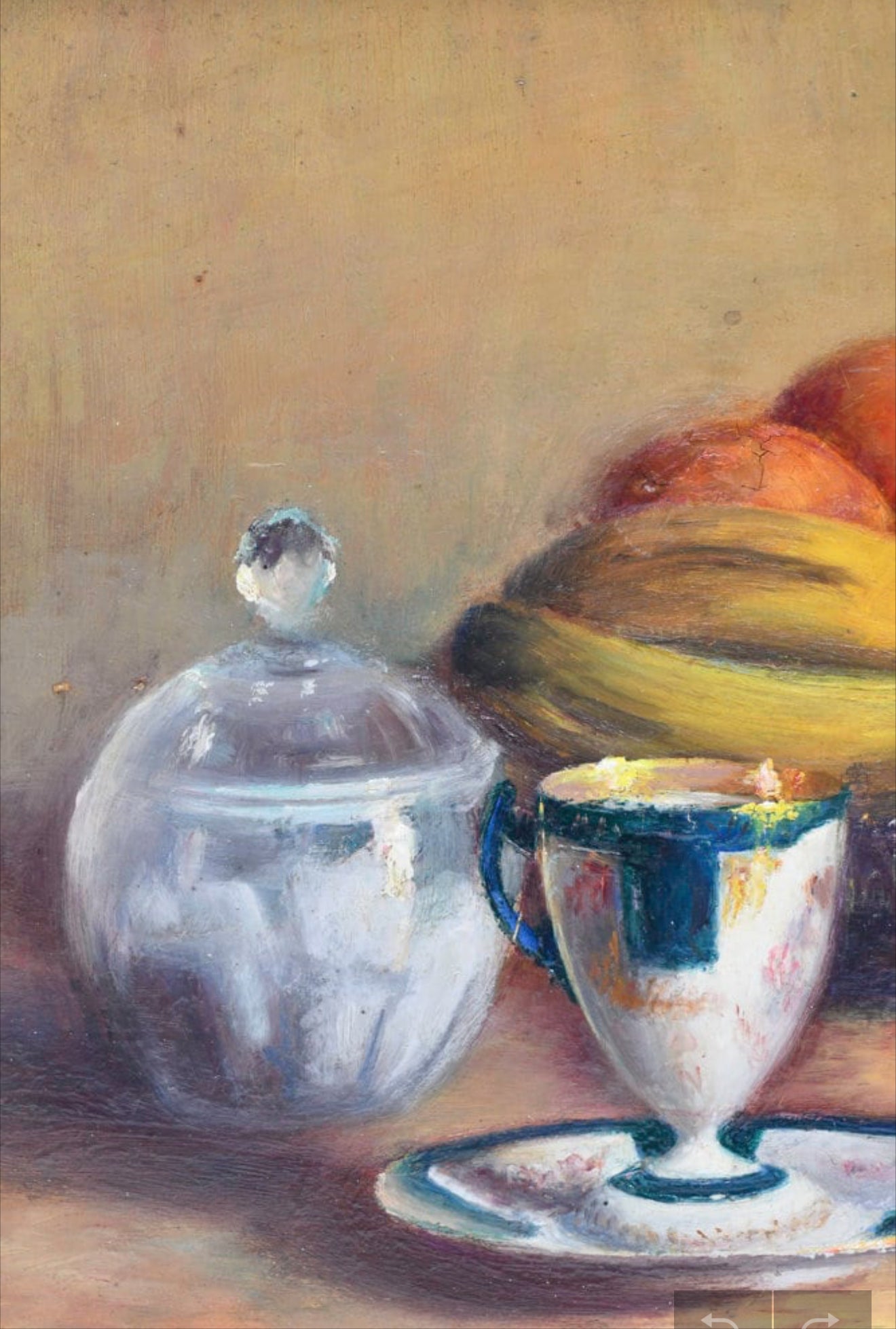 Gold Framed Still Life Oil Painting of Fruit Dining Table, 13”