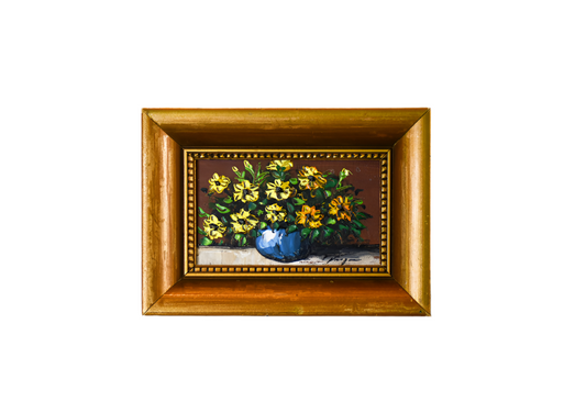 Small Floral Oil Painting with Yellow Flowers