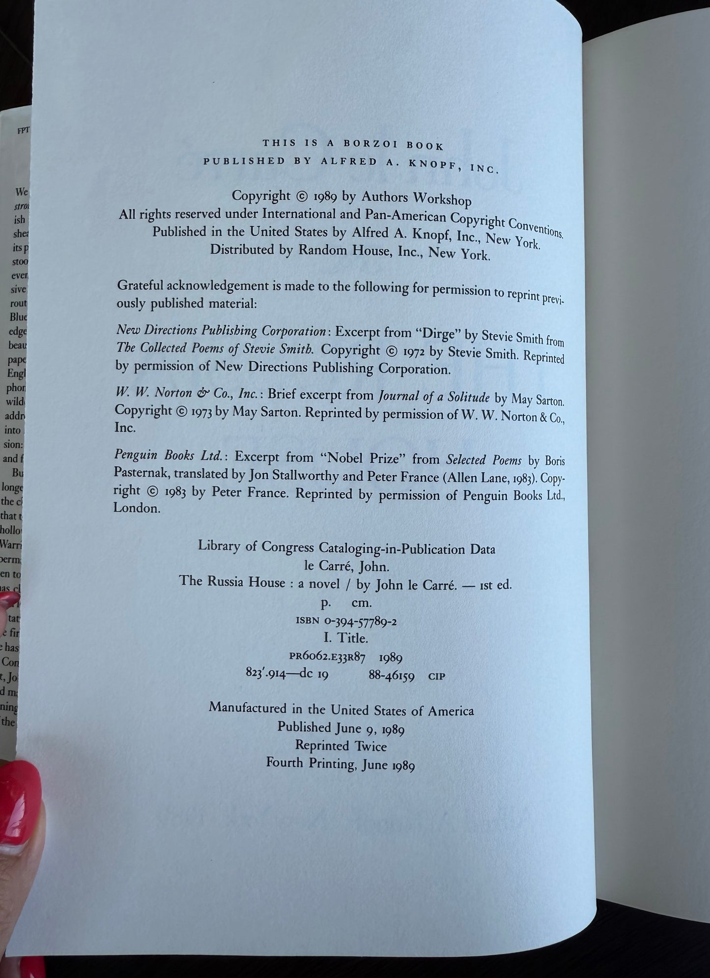 The Russia House by John Le Carre, 1989