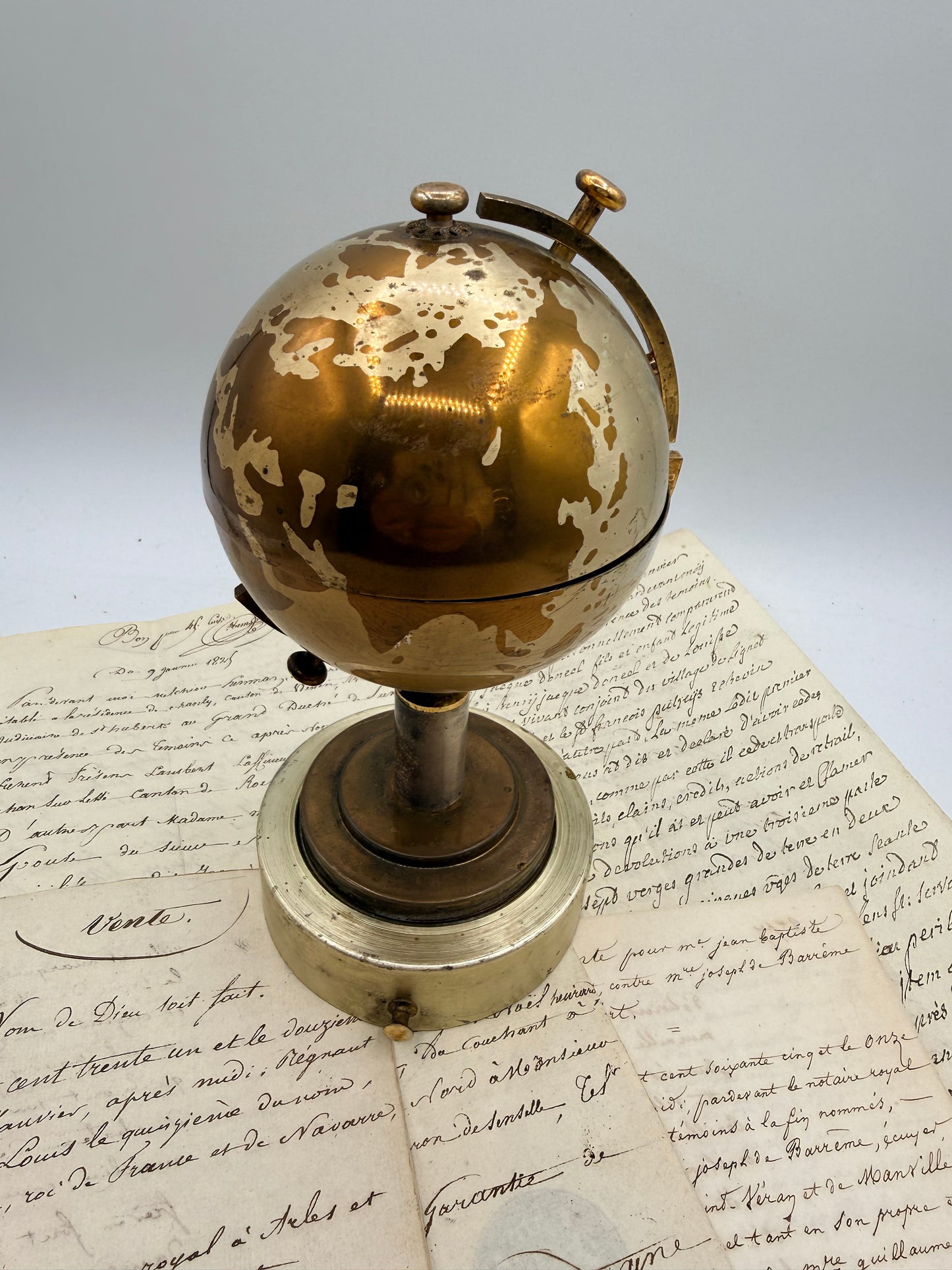 Desk Ornament Silver Globe, Former Cigarette Holder
