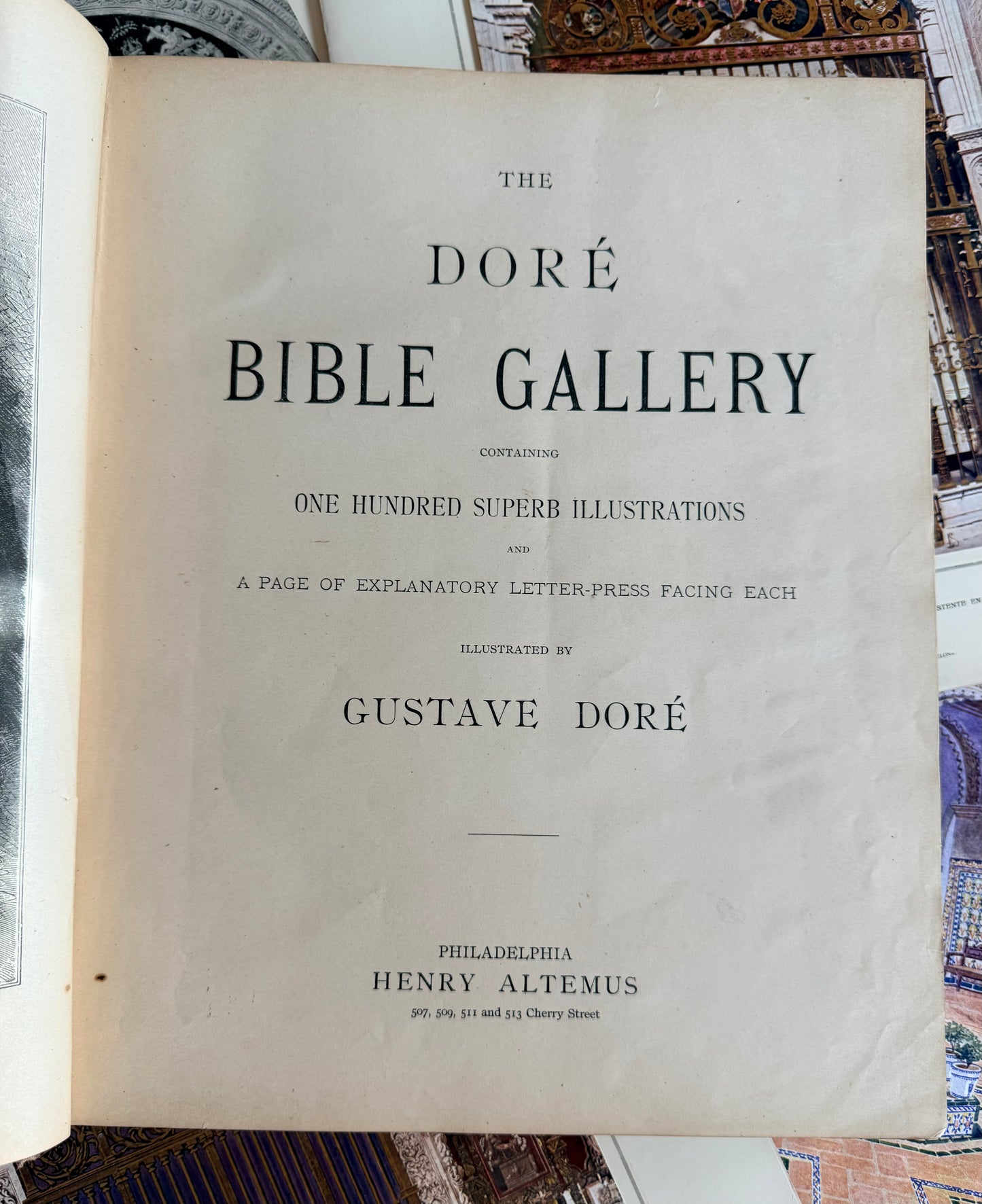 Title page of 'The Doré Bible Gallery' with text and illustrations.