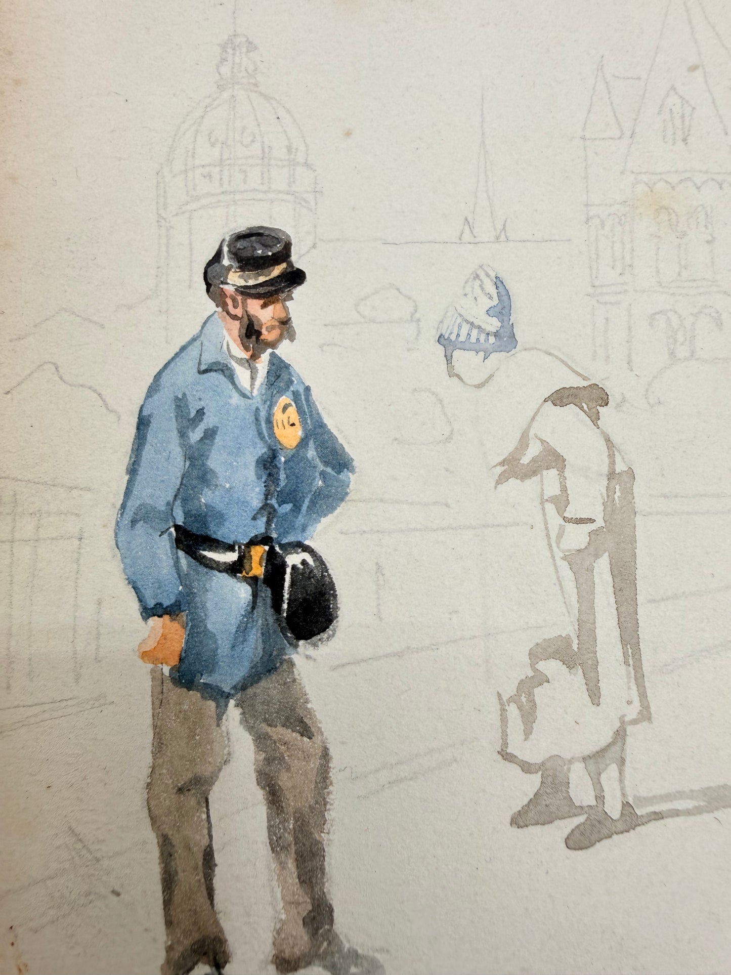 French Watercolor in Barnwood Style Frame, 9”