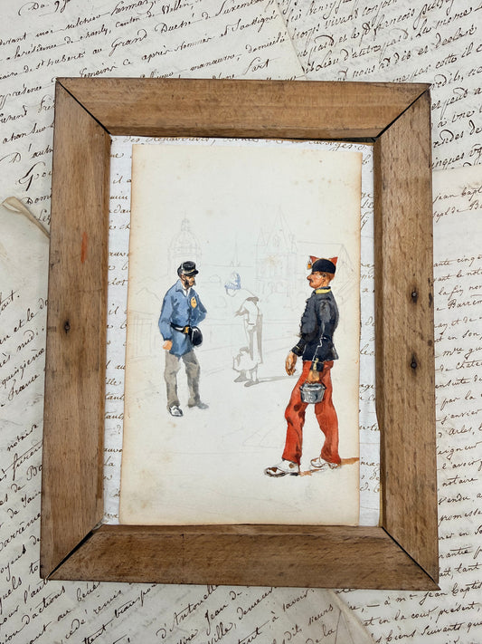 French Watercolor in Barnwood Style Frame, 9”