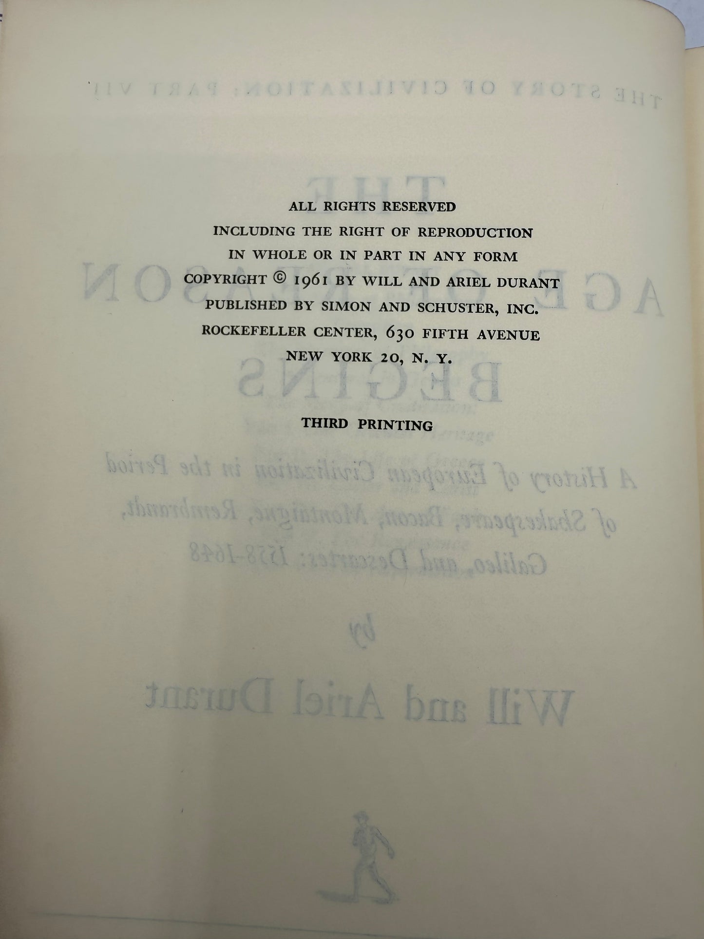 The Age of Reason Begins by Will Durant, 1961