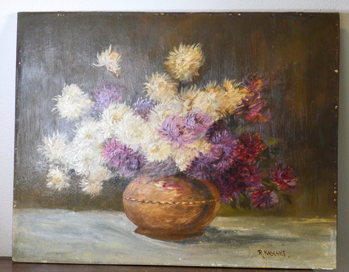 Purple Floral Still Life French Oil Painting, 24”