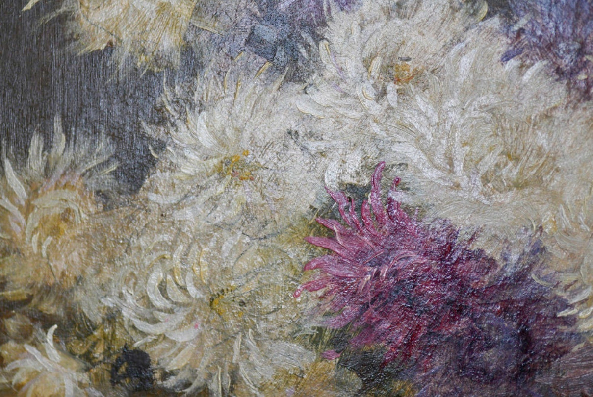 Purple Floral Still Life French Oil Painting, 24”