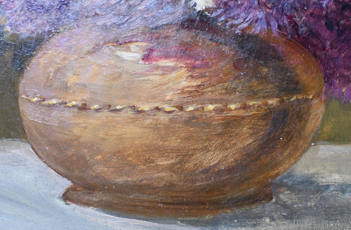 Purple Floral Still Life French Oil Painting, 24”