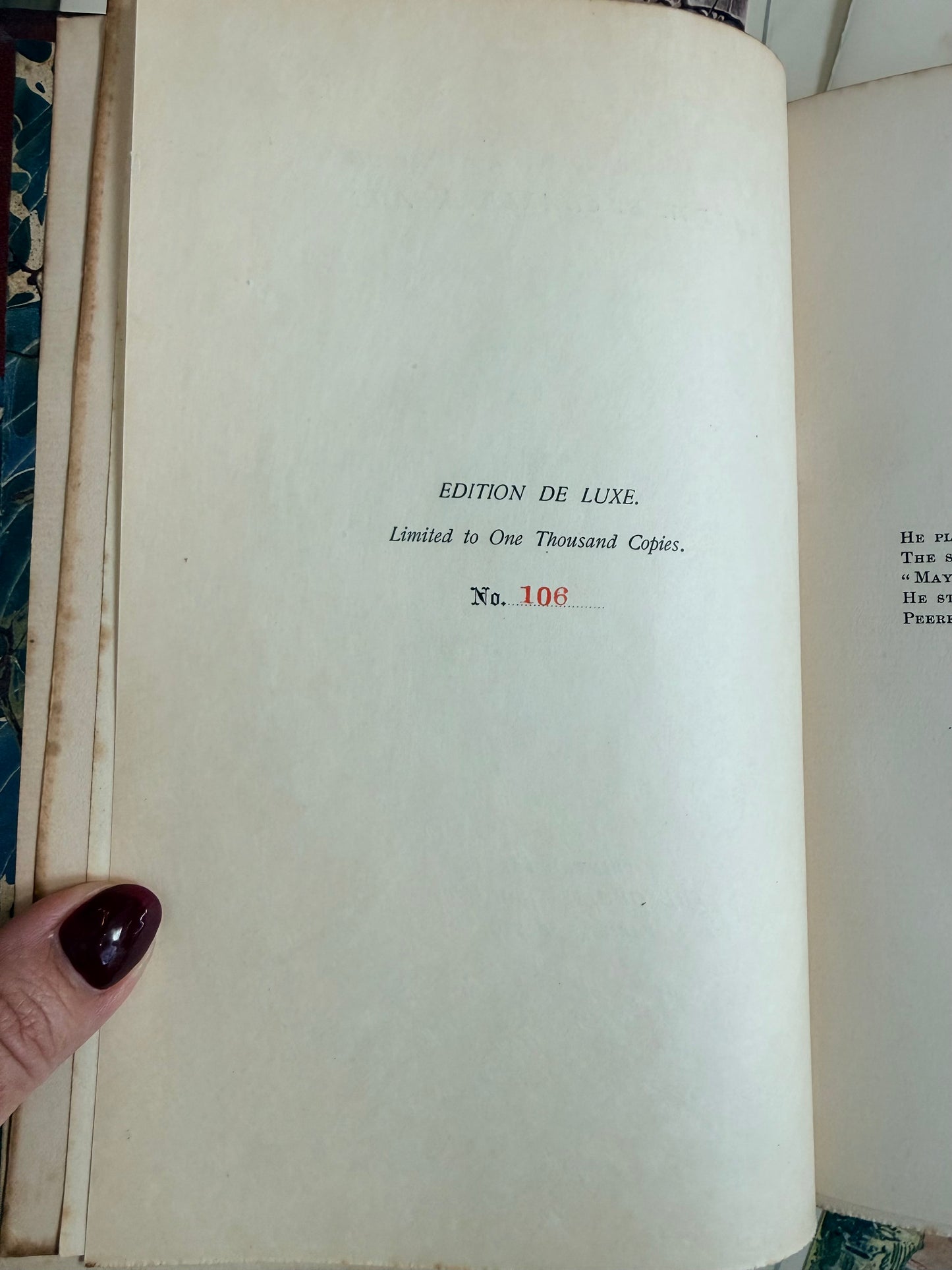 Book page with 'Edition de Luxe' and limited edition number '106” printed on it.