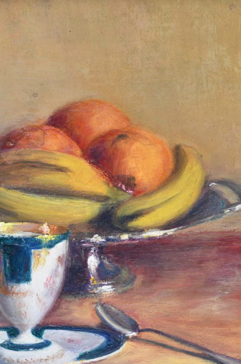 Gold Framed Still Life Oil Painting of Fruit Dining Table, 13”