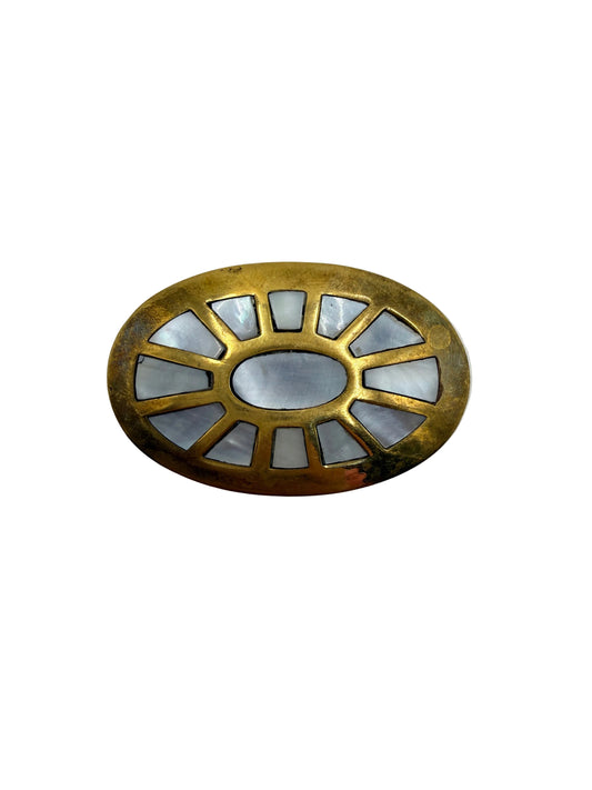 mother of pearl inlaid tiny brass box