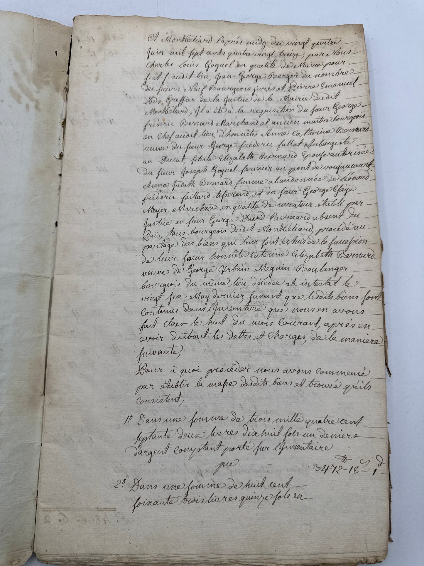 Antique French Ledger, 14" Handwritten French Paper, 1793